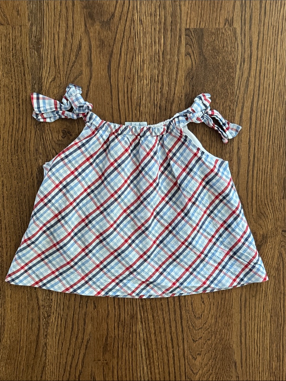 Little English Tie Shoulder Top - Americana Plaid
